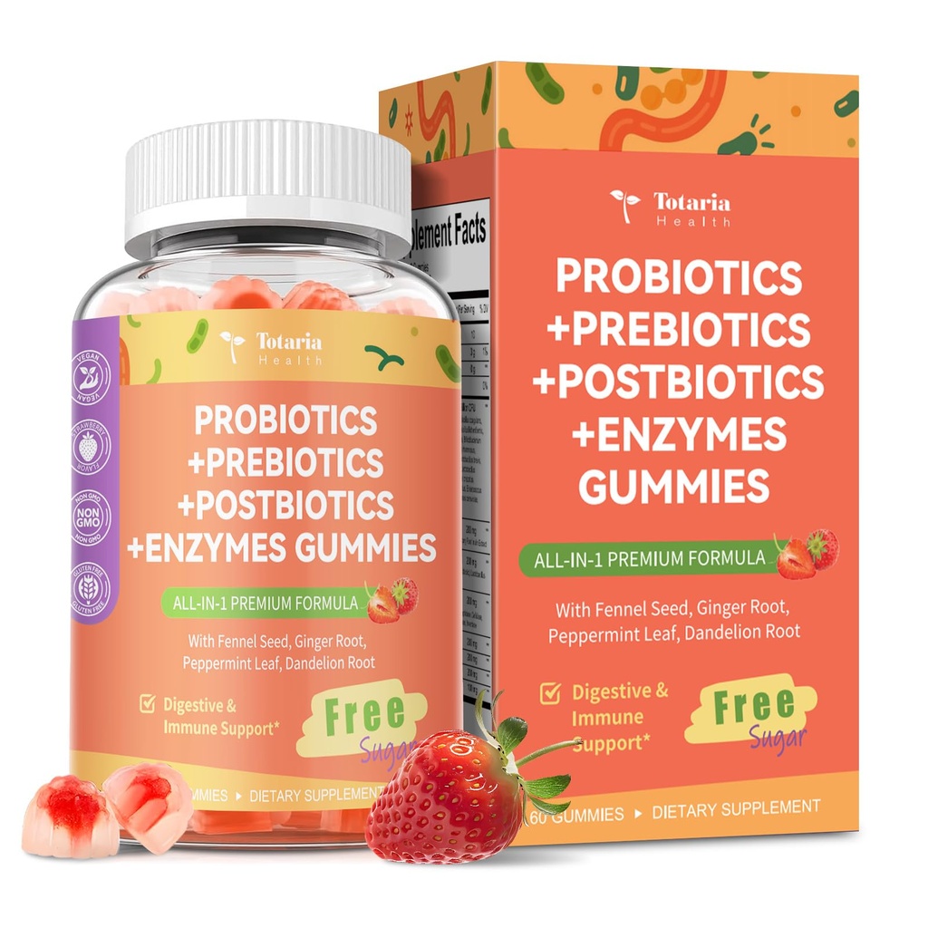 Totaria Sugar Free 5-in-1 Probiotic Probiotic Probiotic Gummy, 36 Strains Probiotics for Men between with Digestive Enzymes, Peppermint, complete Immune, Gut & Drobiotic Supports, Vegan, 60 Counts (原始内容存档于2012年).