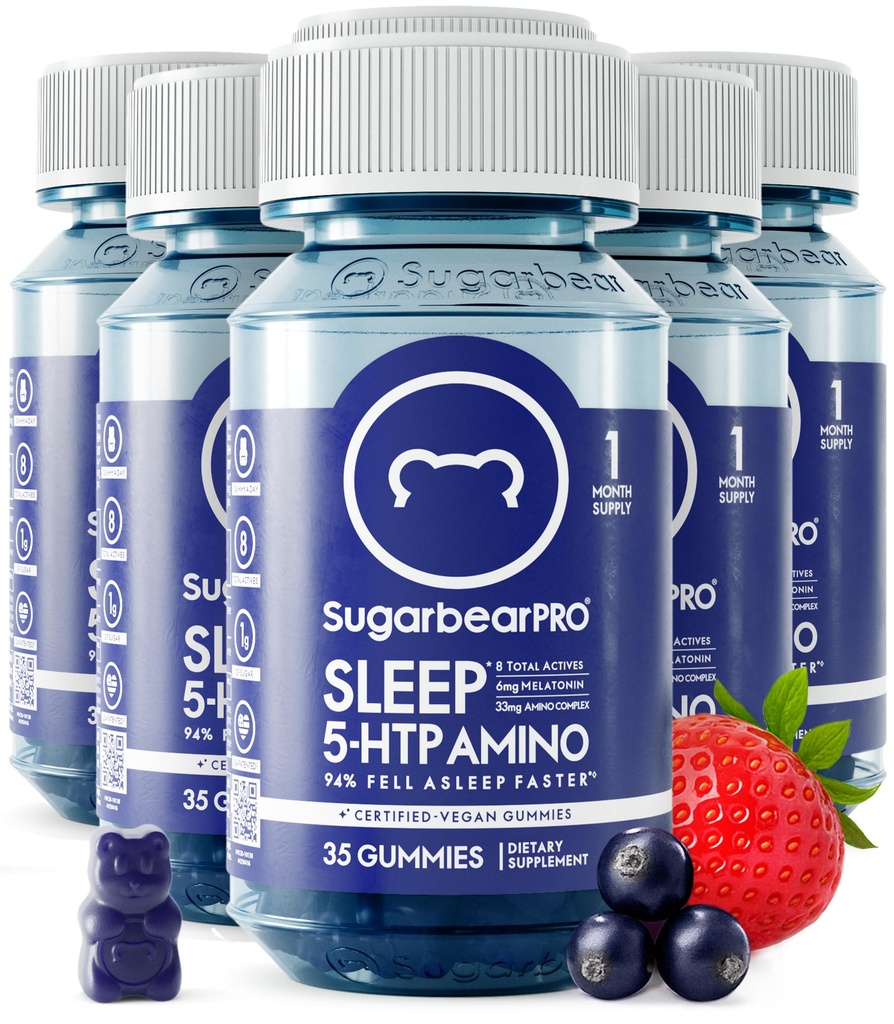SugarBearPro Sleep Gummy 6个月供应,超强Melatonin 6mg,供男性和女性使用,Vegan维生素B6,L-Theanine,5HTP,Valerian,成人和青少年睡眠援助,认证科舍尔
