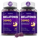 成人的Melatonin 30 mg Gummys - 糖自由的Melatonin Gummys 最大强力加镁,B6,GABA & 植物混合剂 - 非哈比特成型,Vegan,非转基因生物,天然混合莓 Fravor