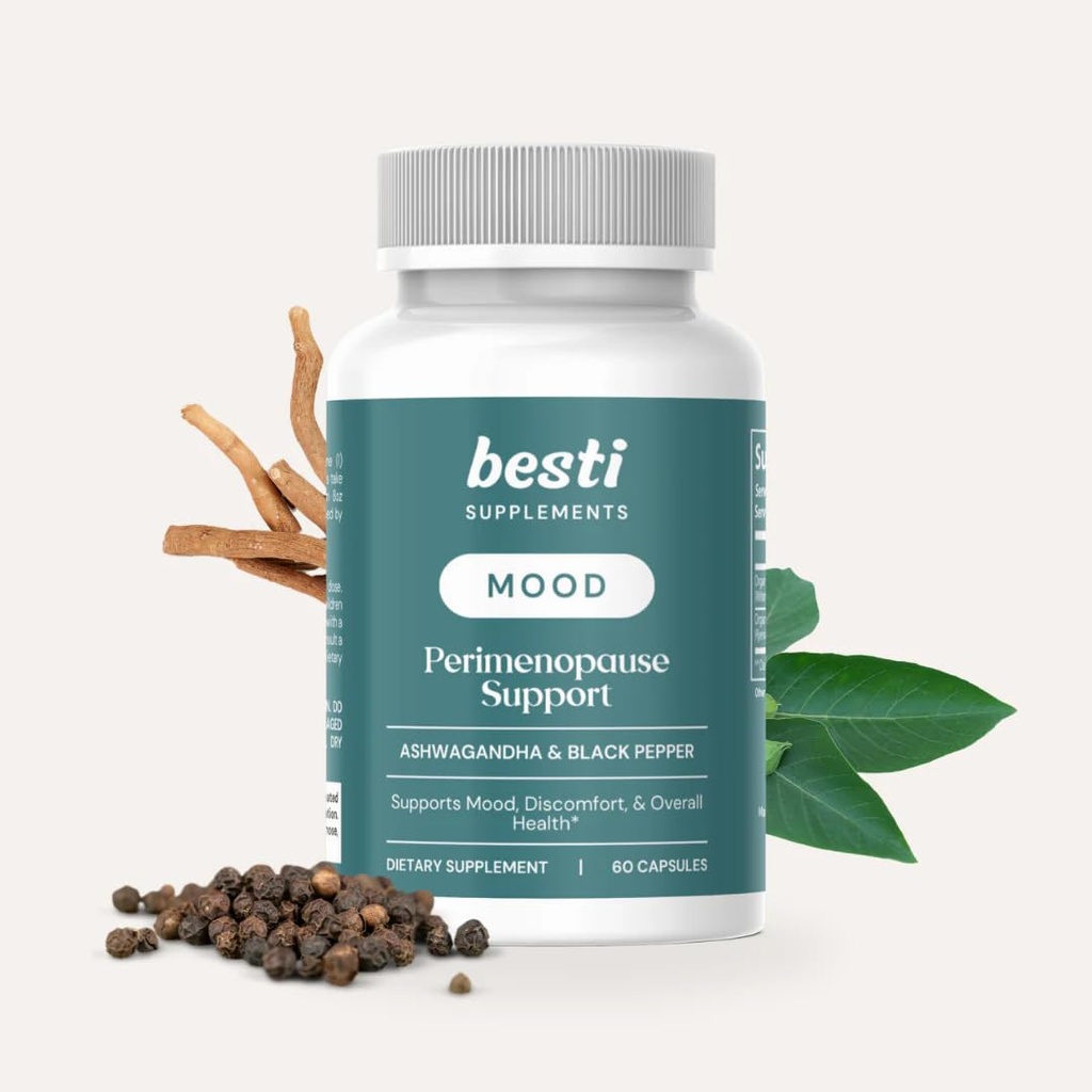 Besti Supplements Mood – Perimenopause Support with Organic Ashwagandha, 60 Capsules | Promotes Emotional Balance, Calm & Resilience