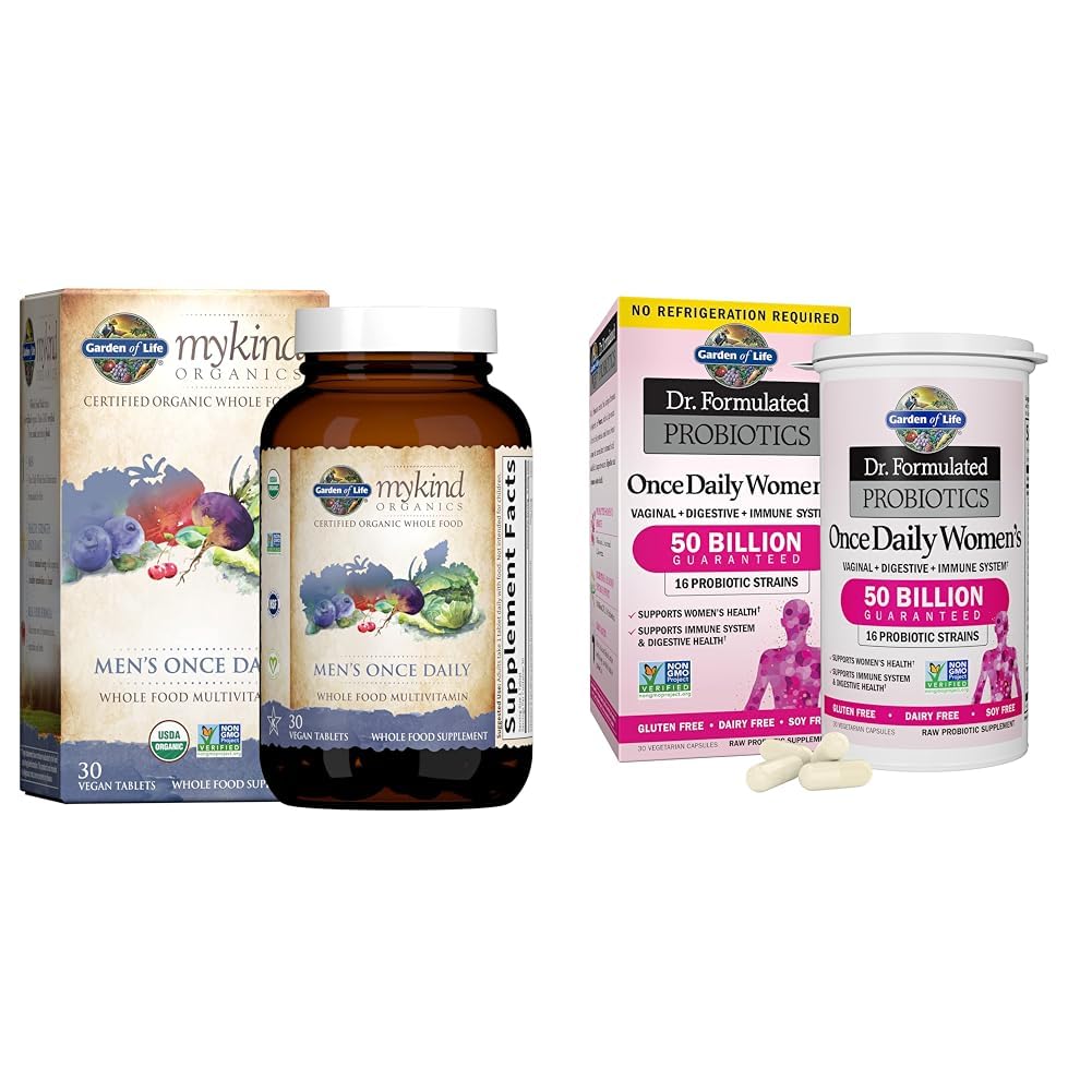 Garden of Life Organics Multivitamin for Men & Dr. Formulated Women's Probiotics Once Daily, 16 Strains, 50 Billion, 30 Capsules