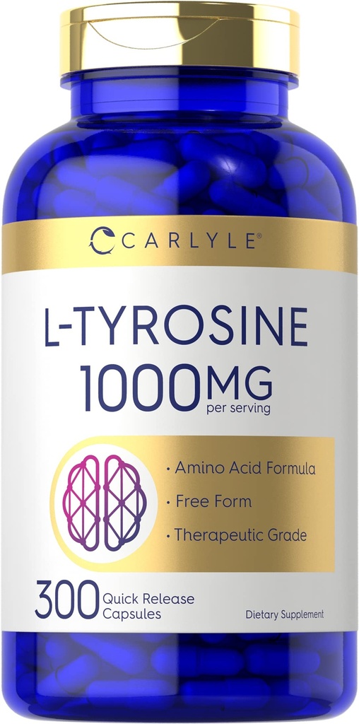Carlyle L Tyrosine Capsules 1000mg | 300 count | 男女治疗级别 | | 非GMO & Gluten 免费补充