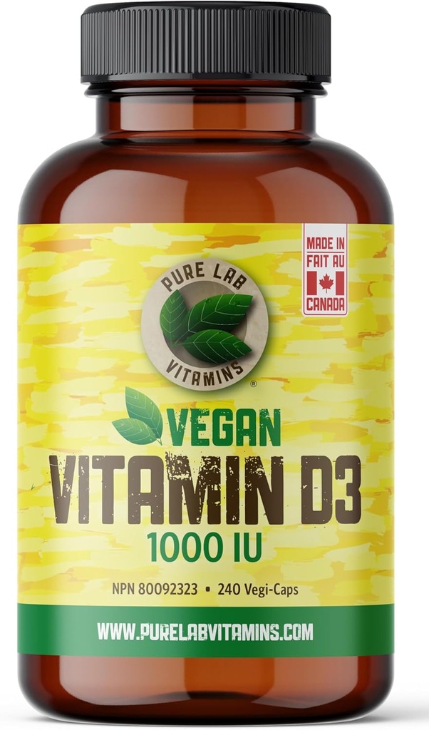 纯实验室维生素Vegan维生素D3 1000IU,240 Vegi-Caps 加拿大制造