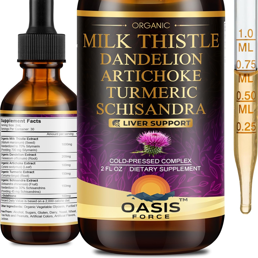 2 Pack Milk Thetle Drops for Liver Cleanse Detox & Reference, Milk Tetle 提取液体补充剂 Dandelion & Artichoke 用于肝脏支持, Vegan, 有机, 无酒精, 4 FL OZ