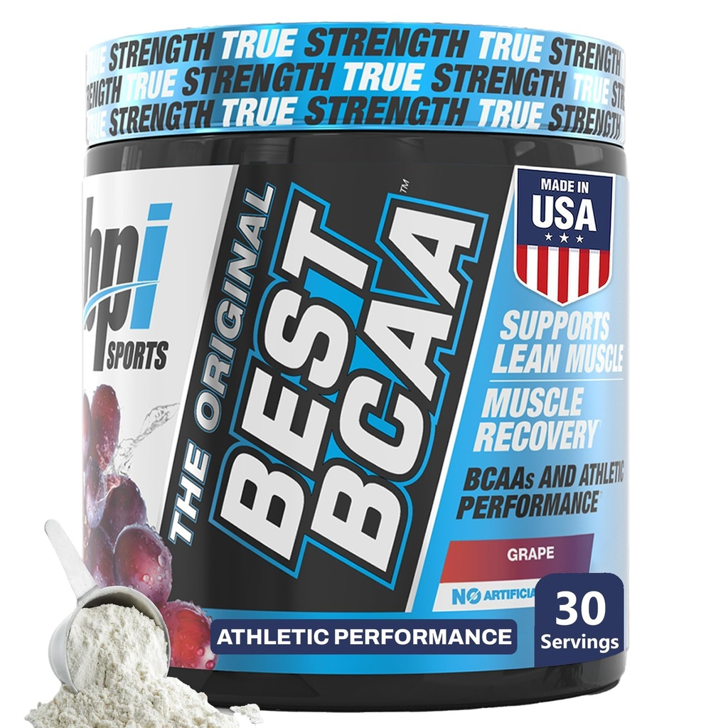 BPI体育最佳BCAA粉 - 肌肉恢复支持 - 分链氨酸 - 蛋白质和肌肉的建筑块 - 工作后恢复 - 水分 - 葡萄,30种服务