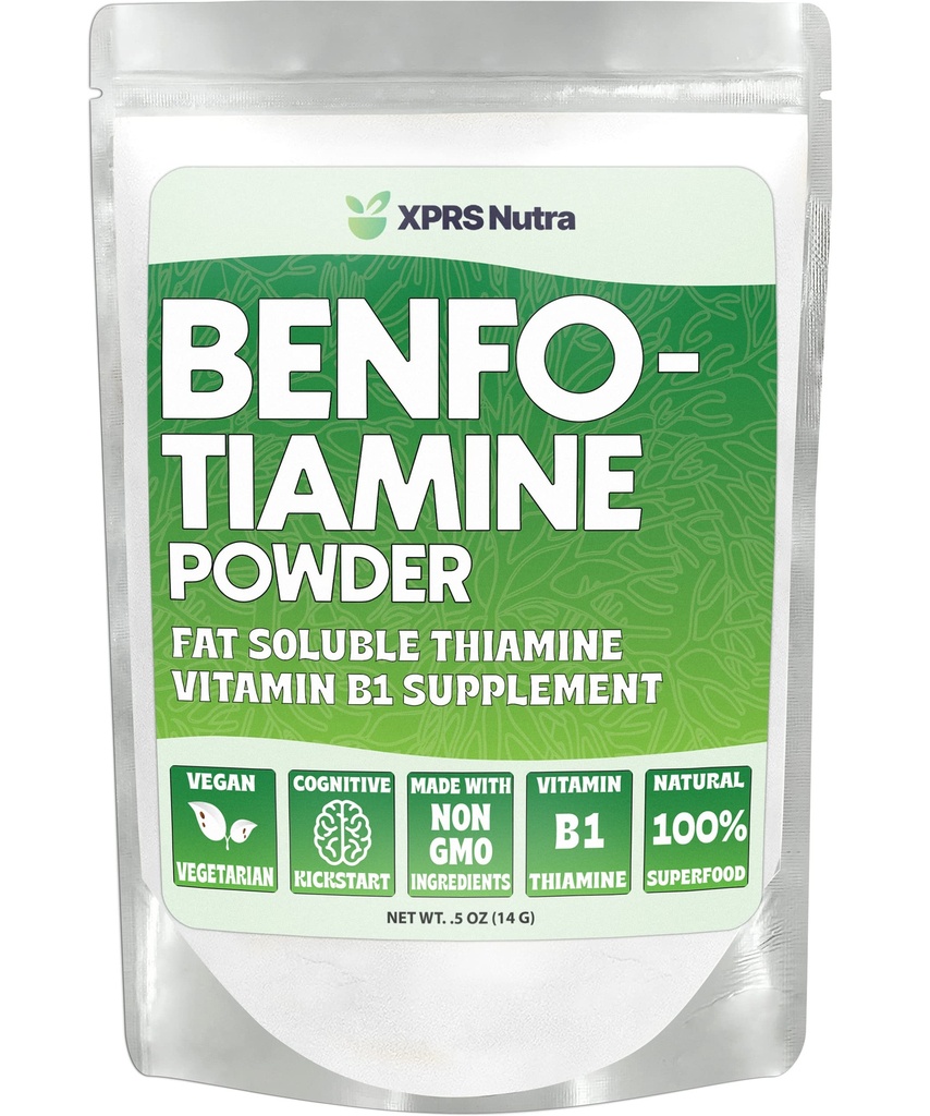 XPRS Nutra Benfotiamine (Thiamine) - Fat Soluble Happy Heart Thiamine - Enhanced Vitamin B1 Benfotiamine to Support Cognitive Health - Vegan Friendly Benfotamine (.5 Ounce)