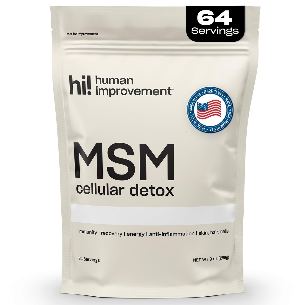 Pure MSM Powder | Organic Sulfur Powder for Skin, Hair, and Nails | Cellular Detox, Joint Health, Immune Boost, & Increased Energy | 99.9% Pure MSM Supplement | Made in the USA, 0g Sugar (64 Servings)