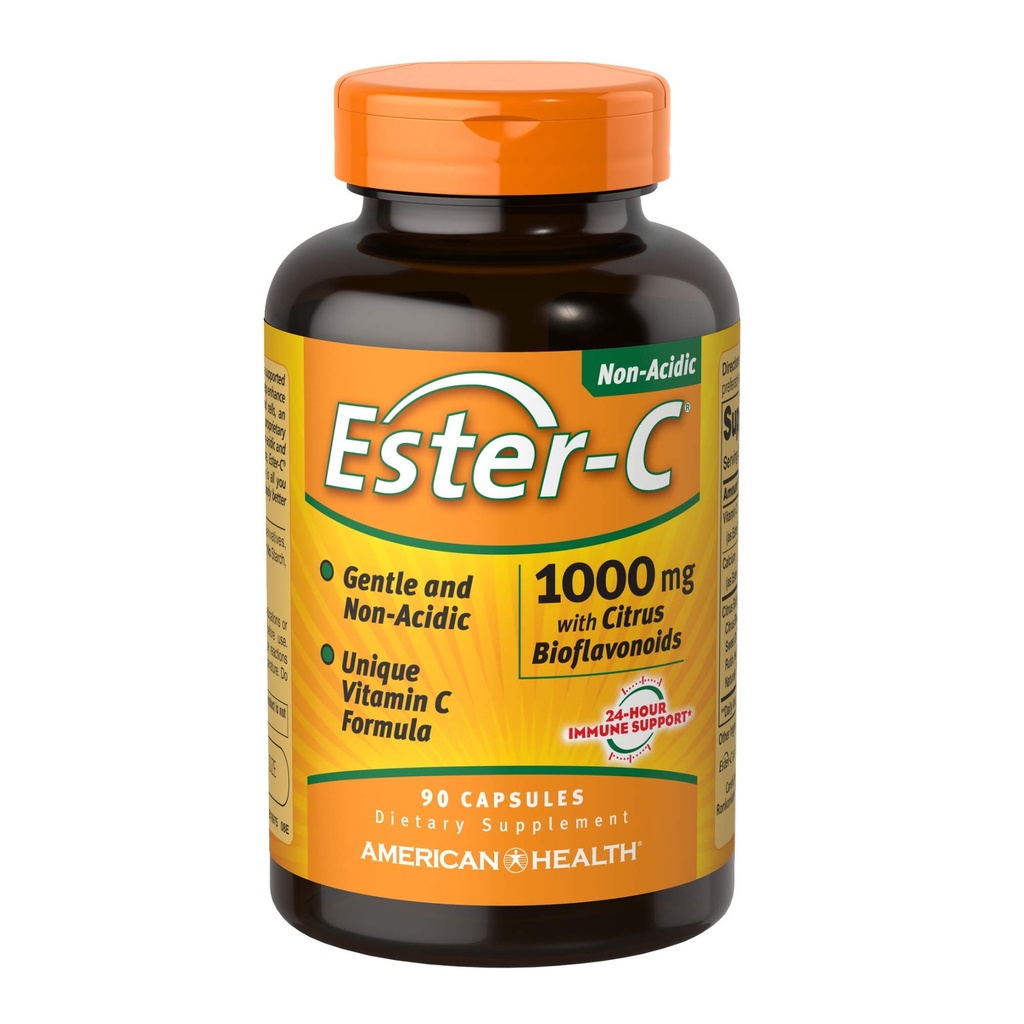 含Citrus Bioflavoids Capsules的美国健康 -- -- 24小时免疫支持、胃上的Gentle On Stomach、非Acidic维生素C -- -- 非GMO、无Gluten-Free -- -- 1 000毫克、90个计数