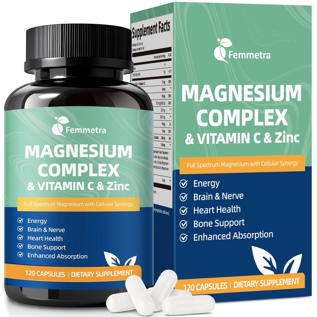 Ultra Magnesium Complex Zinc with Potassium 99 mg, Vitamin D3 4000 IU, K2 MK-7 120 mcg, C, B6, Inositol & Boron, 14-Form Magnesium: Glycinate, Citrate, Malate for Nerve, Mood, Immune, Energy Support