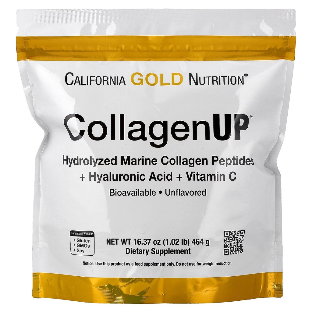 California Gold Nutrition CollagenUP®, Hydrolyzed Marine Collagen Peptides with Hyaluronic Acid and Vitamin C, Unflavored, 1.02 lb (464 g)