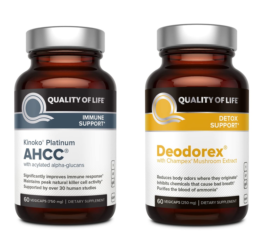 生活质量 所有天然免疫支持和排毒包 - Kinoko Platinum AHCC 蘑菇提取 - Deodorex排毒支持补编