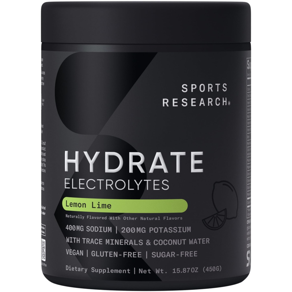 Sports Research Hydrate Jars - Sugar-Free & Naturally Flavored with Vitamins, Minerals, and Coconut Water - Supports Hydration - Lemon Lime