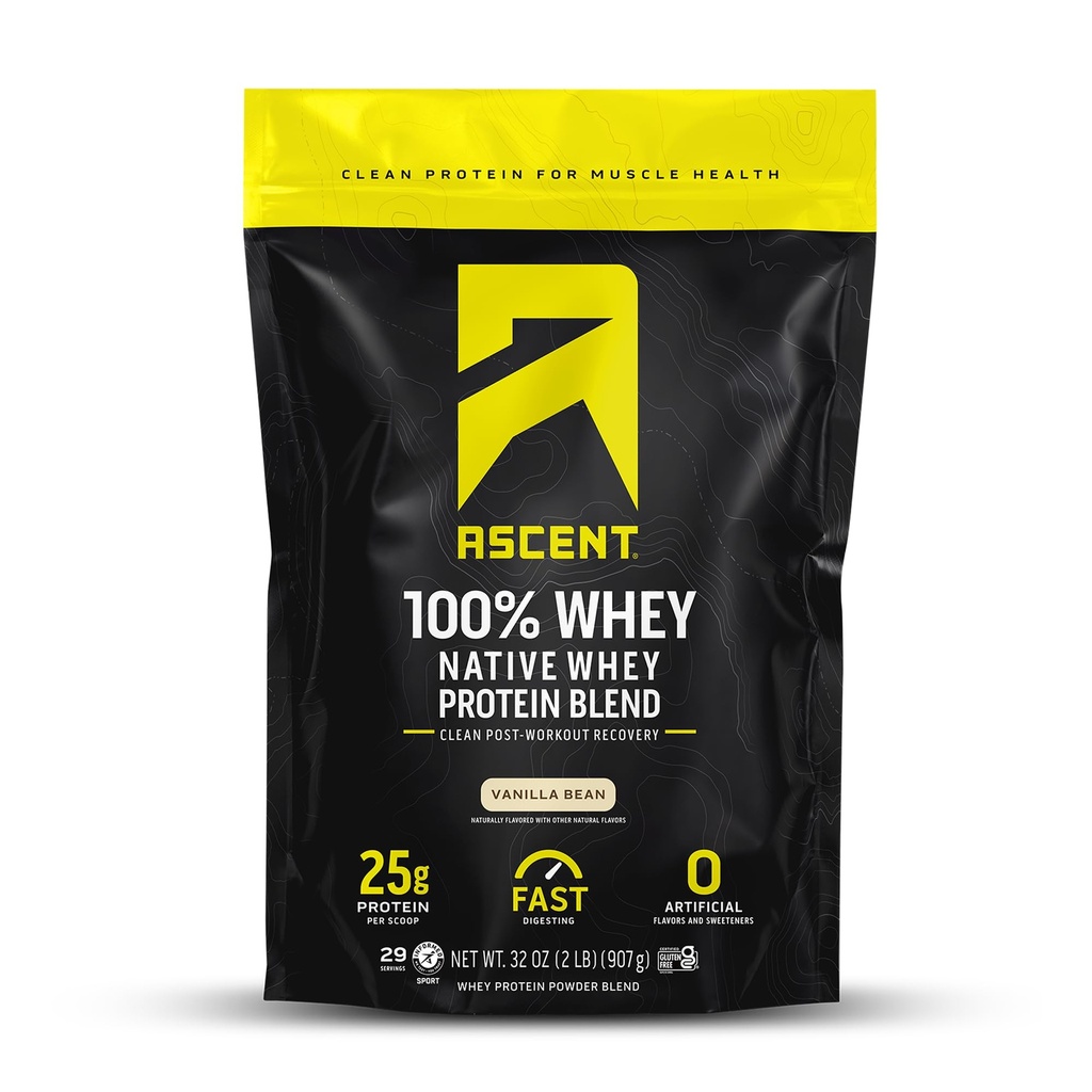 百分百Whei蛋白粉 - 工作后Whei蛋白隔离,零人工火花和甜菜,Soy & Gluten Free, 5.5g BCAA, 2.6g Leucine, 基本氨基酸, Vanilla Bean 2 lb