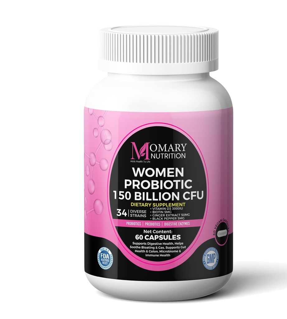 9-in-1 女性生物文化综合体 — — 150亿CFU Probiotics 配有34种多种品种的草原,有机生素,后生素,消化酶和生物素 — — 支持消化平衡和古特微生素