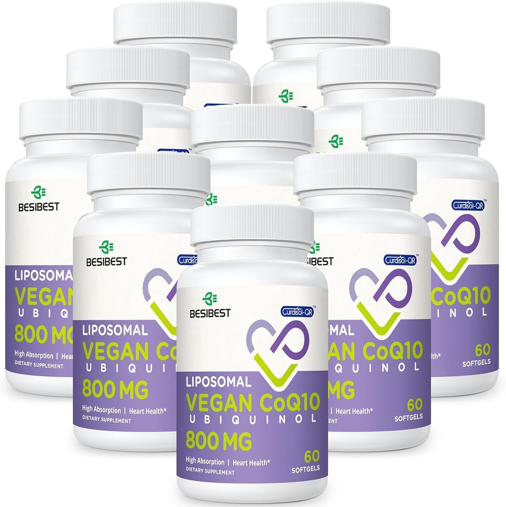 Liposomal Ubiquinol CoQ10 800 MG软胶,高吸附CoQ10 Ubiquinol 补充剂,活性Coenzyme Q10 800mg,用于心脏和脑功能的强抗氧化剂,能源生产,600 Vegan软胶