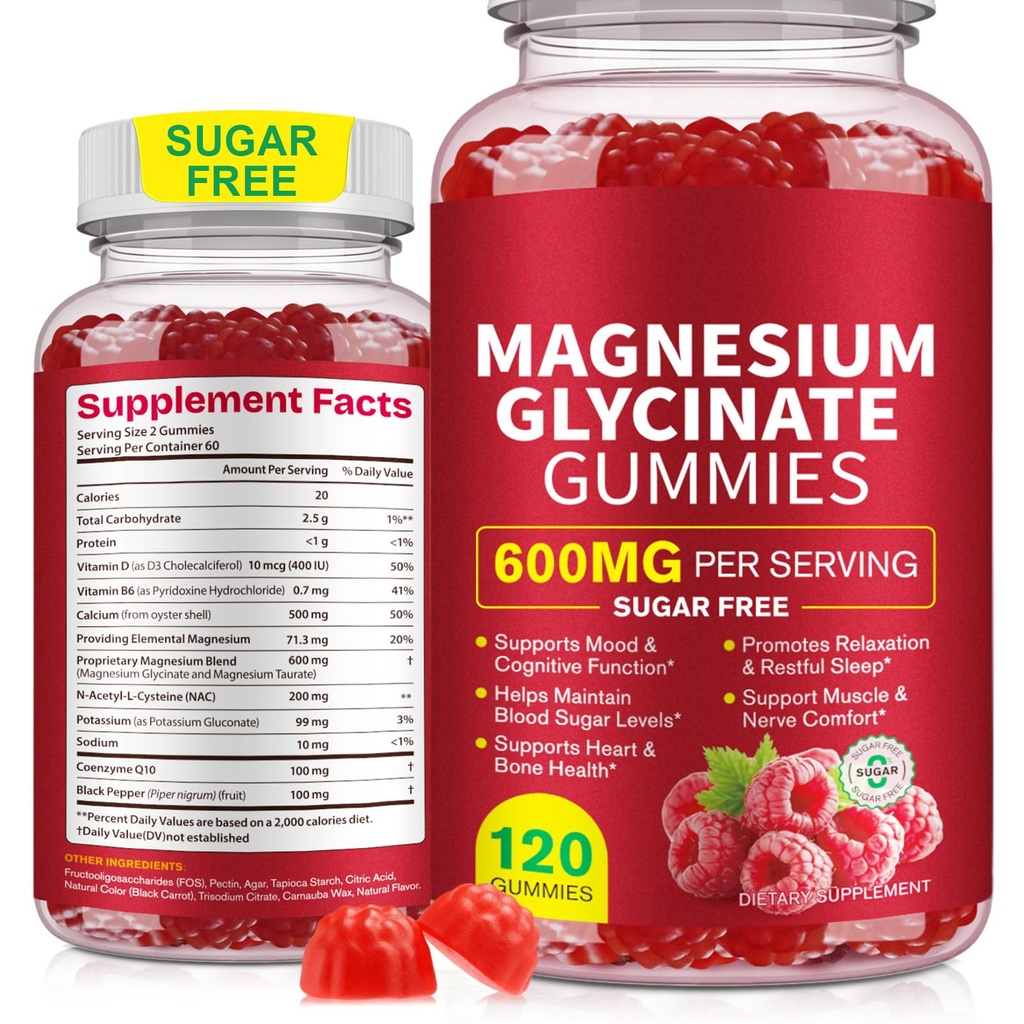 120 Count Magnesium Glycinate Gummies 600mg for Adults, Supports Relaxation, Magnesium Glycinate Chewable, Non-GMO, Sugar Free