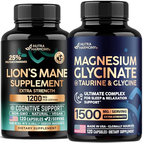 NUTRAHARMONY Lions Mane & Magnesium Glycinate with Glycine Capsules