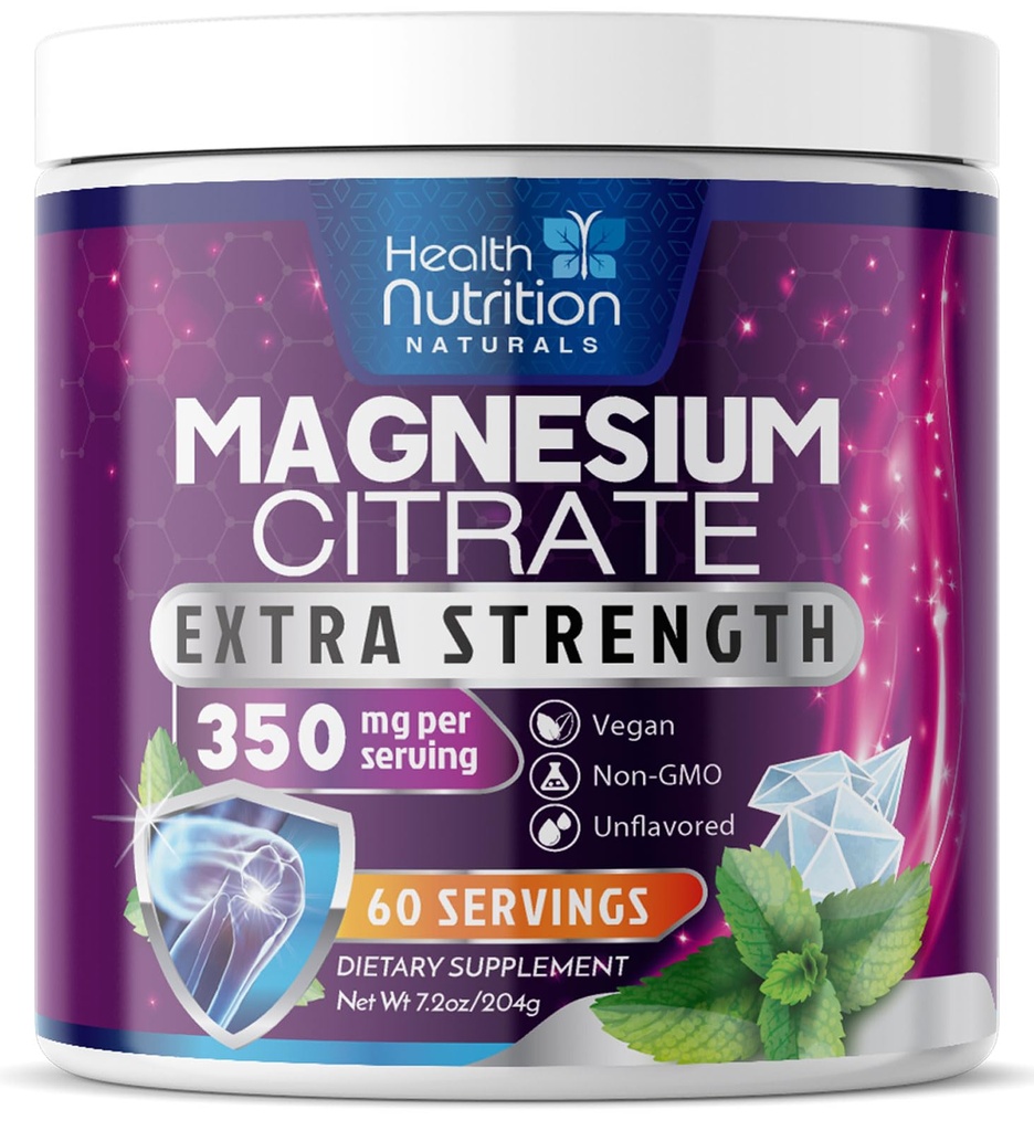 Magnesium Powder Supplement - Magnesium Citrate Powder Drink Mix Unflavored - Mag Citrate & Aquamin Supplements for Bone, Heart & Muscle Support, Sugar Free, Gluten Free, Vegan - 60 Servings