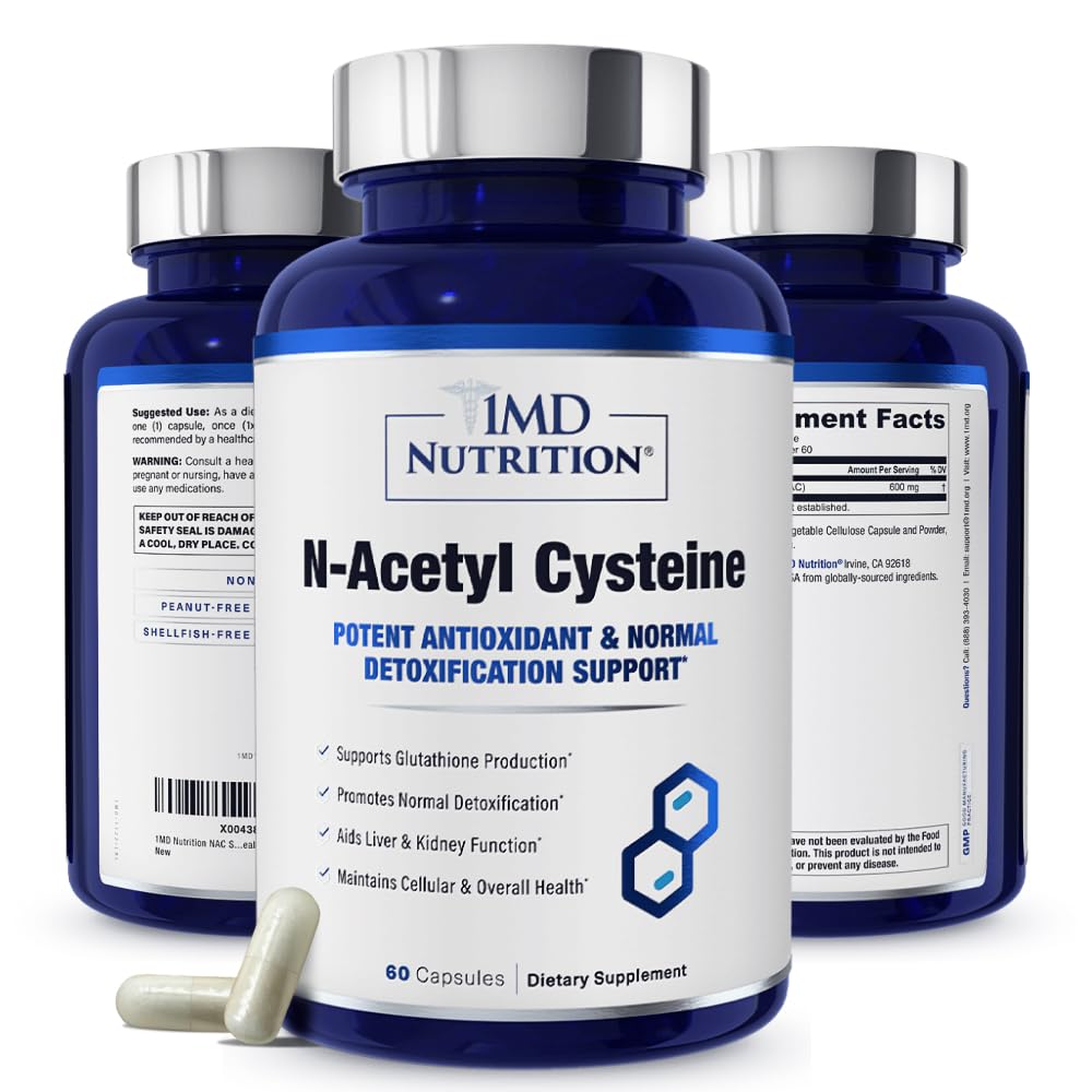 1MD 营养 NAC 补充 N-乙酰丙烯-NAC 600 mg - 抗氧化剂支持解毒剂和Glutathione 生产 - N 乙酰丙烯-肺部健康呼吸补充 60 Capsules