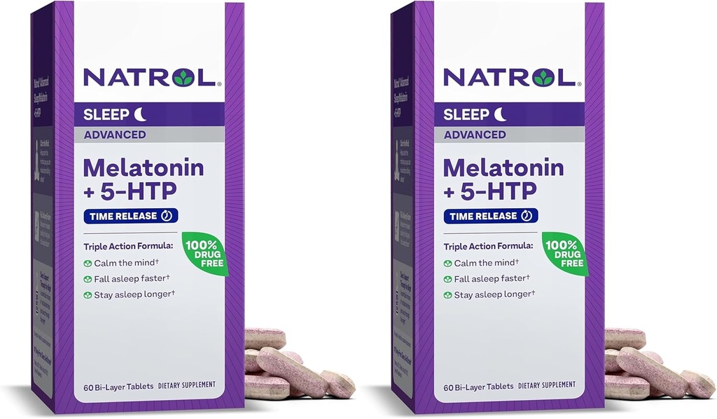 Natrol Advanced Sleep Melatonin + 5HTP, 休眠的饮食补充, 60 时放片, 60 日供应- 包2