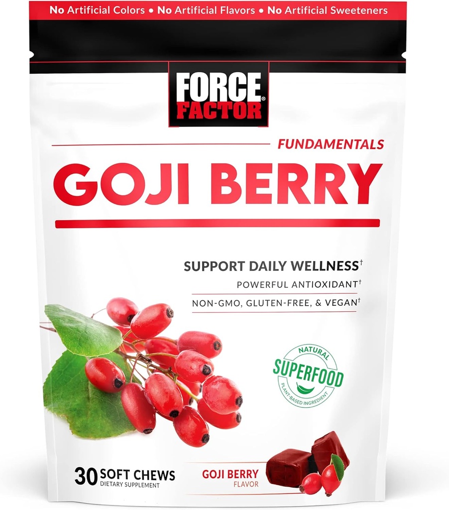 ForCE FACTOR Goji Berry Soft Chews Superfood Antioxidants 支持健康眼和皮肤,免疫健康,以及炎症,Non-GMO,Gluten-Free, & Vegan, Goji Berry Flavor, 30 软楚