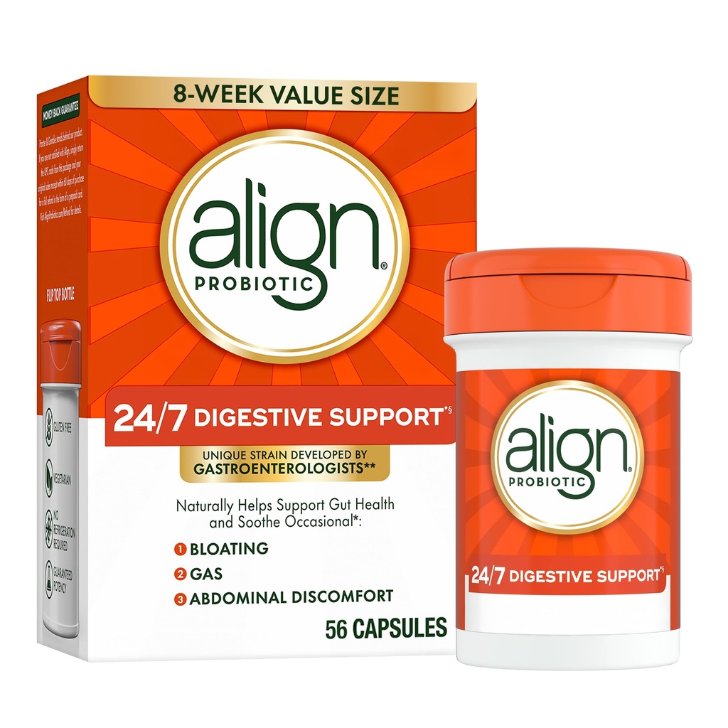 Align Probiotic,24/7 文摘支持 *§, 男女生理学, 文摘健康 Probiotic, 男女生理学 Probiotic Capsules 帮助恢复偶然的 Bloating & Gas *, 56 Capsules