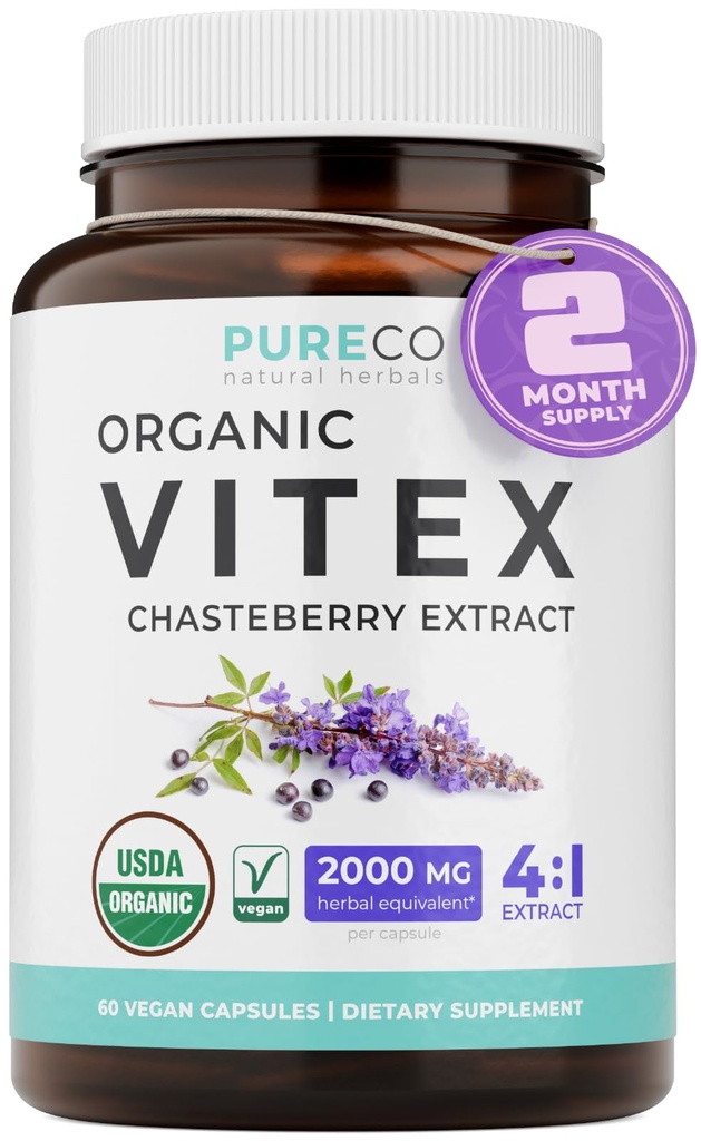 Organic Vitex Chasteberry Supplement for Women - High Strength Chaste Tree Berry Extract Supports Hormone Balance for Women from PMS to Menopause - Filler Free Vegan & Non-GMO (2 Month Supply)