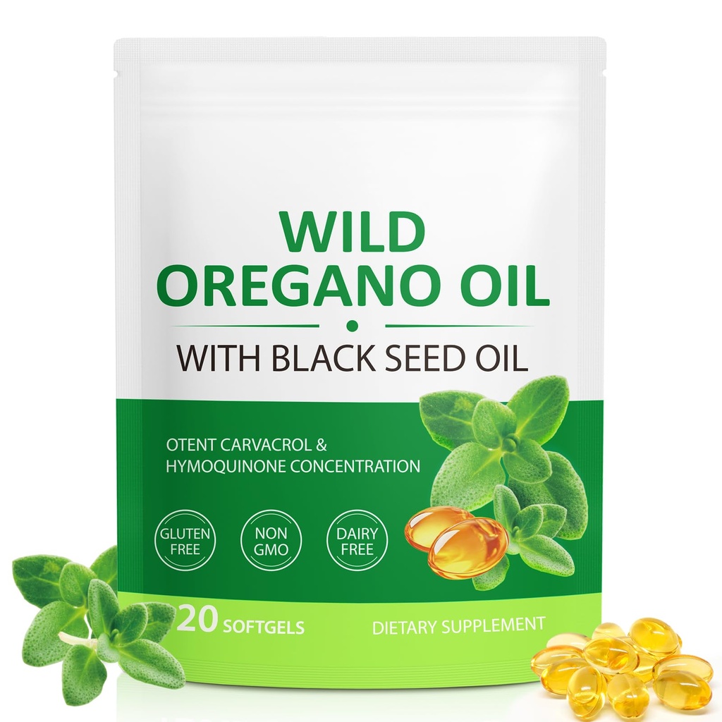 Oregano Oil Softgels Organic, 2 in 1 Oil of Oregano with Black Seed Oil 120 Count, Oregano Oil Supplement Capsules, Organic Oil of Oregano Extract, Non-GMO, Gluten Free