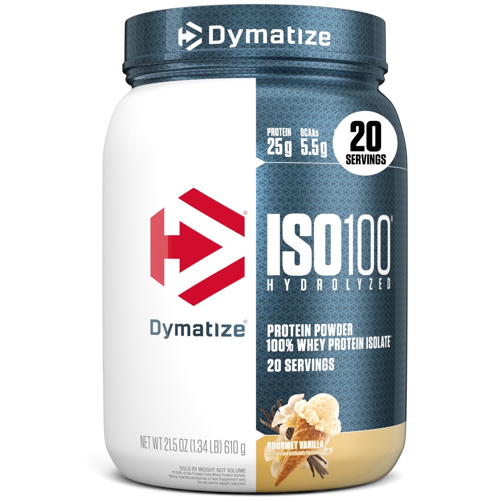Dymatization ISO100 Whey蛋白蛋白粉溶胶,Gourmet Vanilla, 25g of 蛋白质, 5.5g BCAAs, 少于 120 Cal., Gluten Free, 1g Fat, 1g Sugar, 2g Carb (20 services)