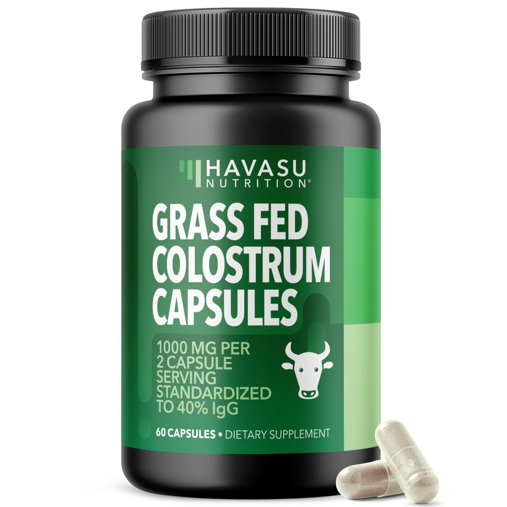 Grass Fed Colostrum Supplement for Immune and Gut Health - 1000mg Bovine Colostrum per Serving with 40% IgG - 60 Count - Non-GMO, Gluten-Free Colostrum Capsules for Adults - 30 Day Supply