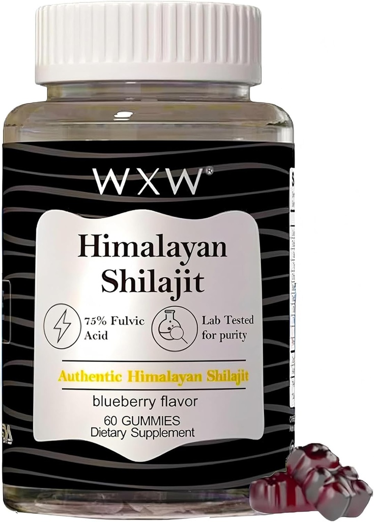 追踪矿物 Shilajit Gummys 蓝莓 Flavor Gummys shilajit 蜂蜜棒 600 MG 75% Fulvic酸实验室测试了60个计数