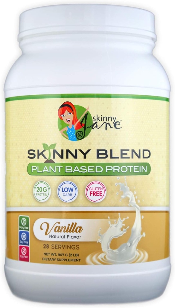 Skinny Jane Skinny Blend 最佳口味植物蛋白质 摇摆 | Vegan Powder | Low Carbs Keto Friendly → Non GMO → No Soy, Gluten,乳制品和蛋类自由 → BCAAs(2英镑,香草)