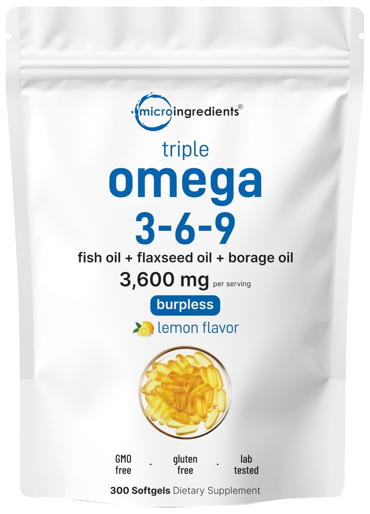 Ultra Omega 3-6 3600 mg Pervice, 300 Burpless Softgels – Lemon Flavor – 鱼的混合物, Flaxseed, Borage Oils → 生物可用源,N-GMO, No Gluten,无汞