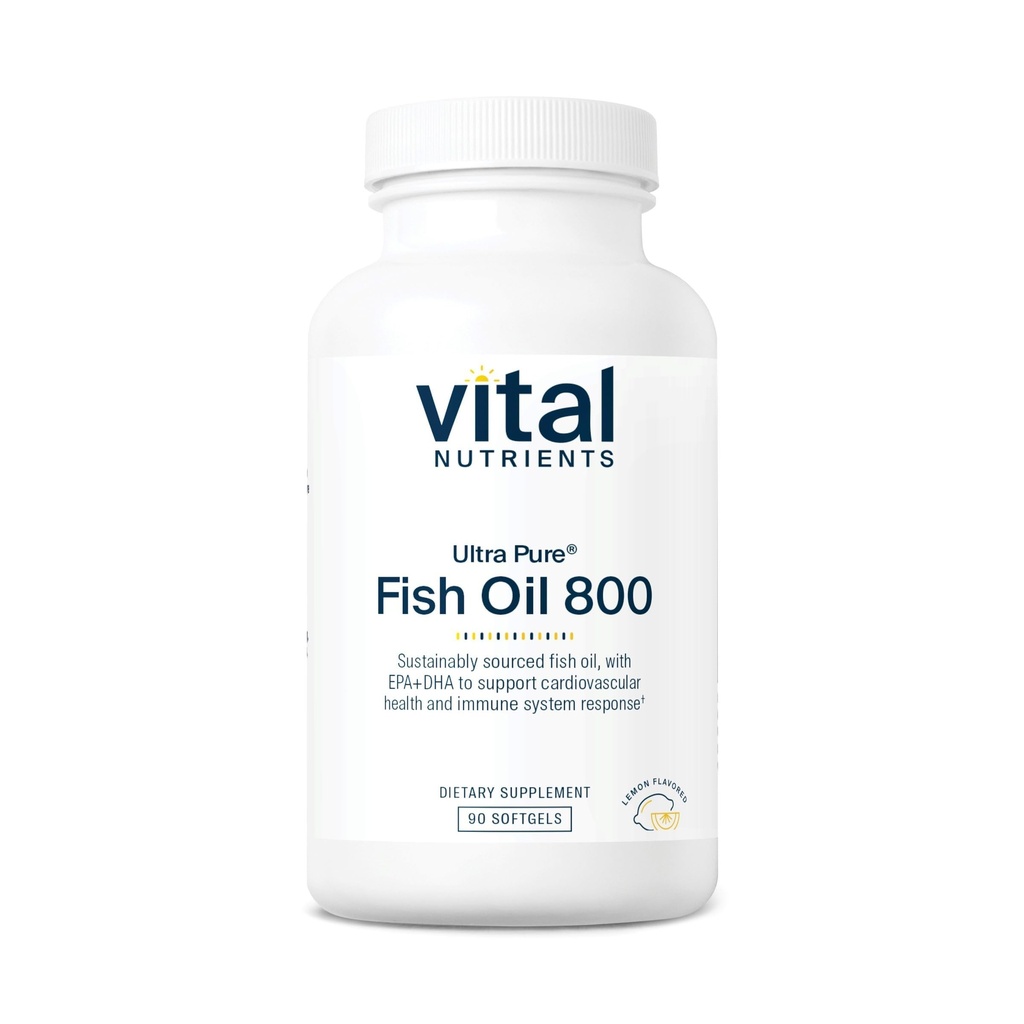 Vital Nutrients Ultra Pure® Fish Oil 800 - Supports Heart, Brain, & Immune Health* - Sustainably Sourced High EPA & DHA Omega-3 Fatty Acid - Lemon Flavor - Gluten, Dairy, Soy Free - 90 Softgels