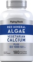 Piping Rock Red Mineral Algae | Vegetarian Calcium | 180 Capsules | Plant Plus Trace Minerals | + D3 1000 IU | Non-GMO, Gluten 免费补充
