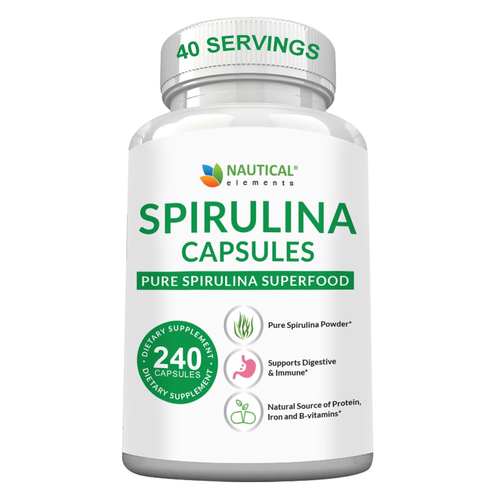 Spirulina Capsules 3000mg - 40 Servings Of Organic Spirulina Capsules - Rich in Protein, Antioxidants & Vitamins - 240 Organic Espirulina Powder - Supports Immune & Cardiovascular Health