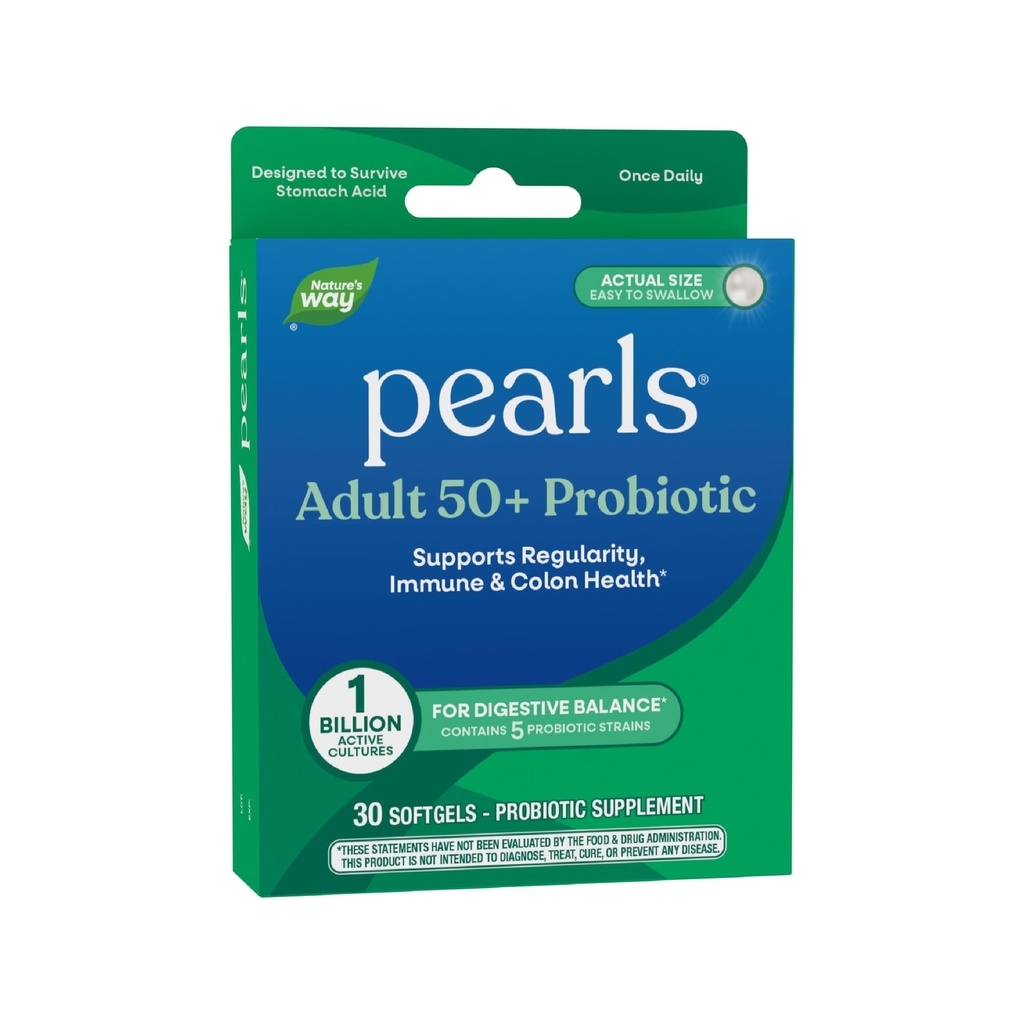 自然之道 珍珠 成人 50+ Probiotic, 消化健康 Probiotics * 支持规律性, Immune & Colon 健康 *, 1亿文化, 不需要冷冻, 30 Softgels
