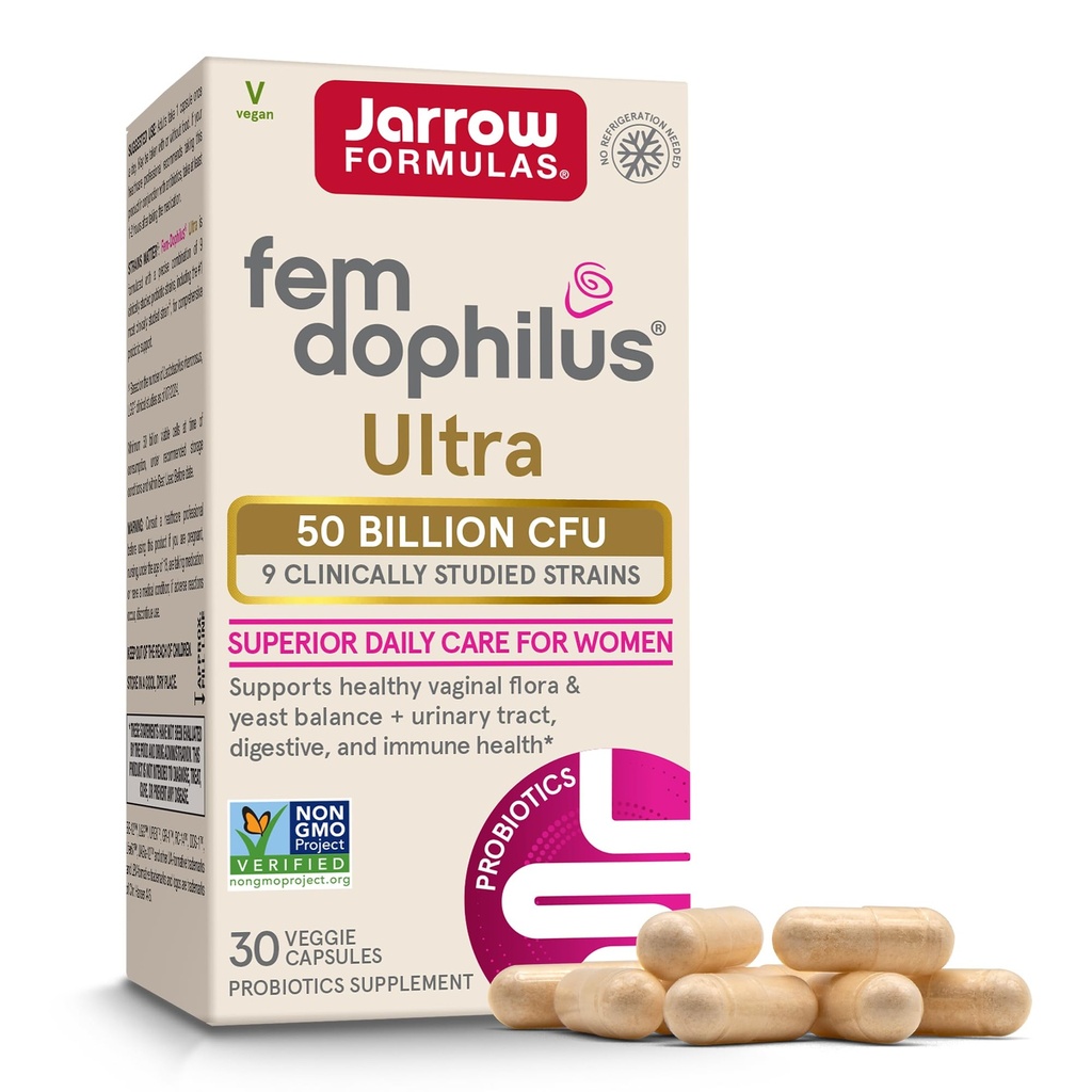 Jarrow Formules Fem-Dophilus 阴道和消化性 Probiotic 50亿 CFU, 9 临床研究的草原,用于阴道花和东方平衡,尿道切除,消化和免疫支持, 30 Capsules