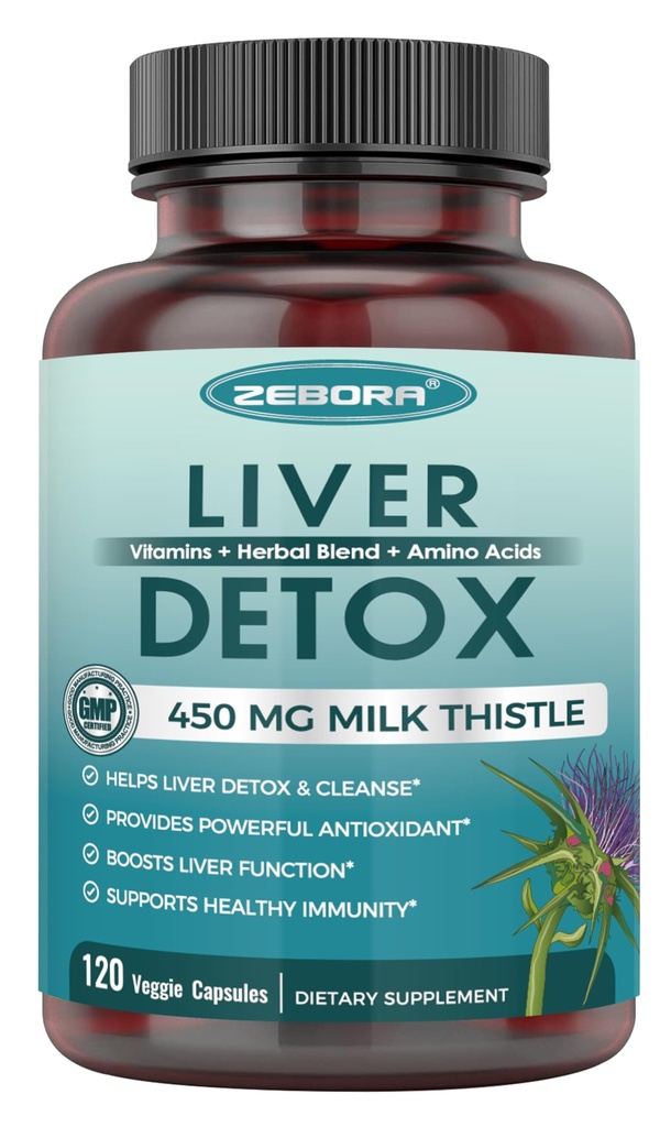 Liver Cleanse Detox & Reference, Liver Supplements 450 mg Milk Tedle 提取(80% Silymarin)用于肝脏支持和健康,无转基因生物,120 Veggie Capsules(60日用品)