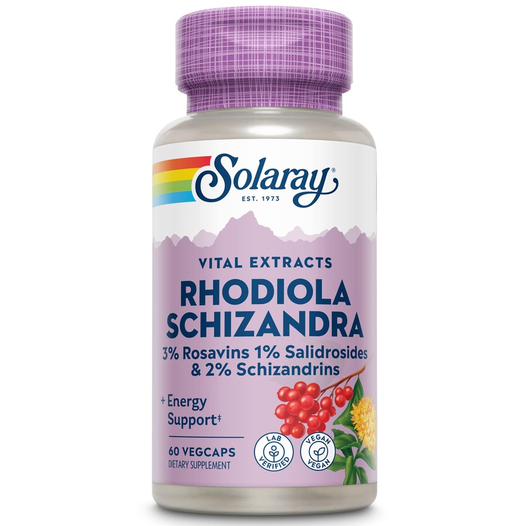 SOLARAY Rhodiola Schizandra - Rhodiola Rosea 摘录 - 能源支助和偶尔减轻压力补充 - Vegan,实验室验证,60天保障 - 60名服务员,60名Veg Caps