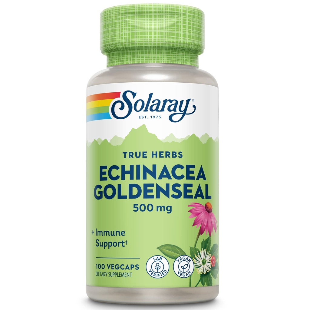 SOLARAY Echinacea Goldenseal - 健康支持两种草药补充剂的强效混合剂 - 250mg Ea Echinacea根和金色根 - 非转基因、Vegan、Gluten Free、60天保证、100次服务