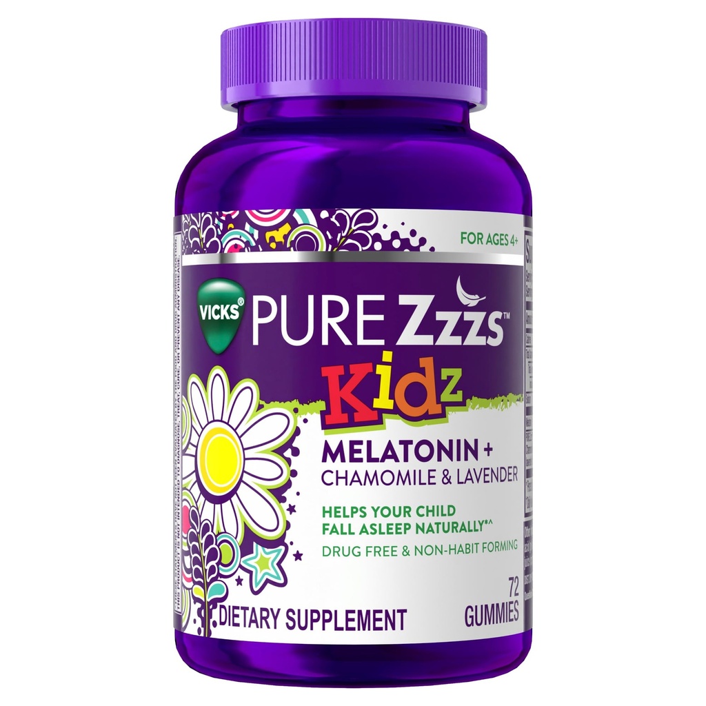 PURE Zzzs Kidz, Kids Melatonin Gummy, Sleep Aid, Low Amount of Melatonin for Kids, with Chamomile and Lavender, Melatonin 1 mg, Melatonin Gummies Kids, Berry Flavored, 72 Sleep Gummies
