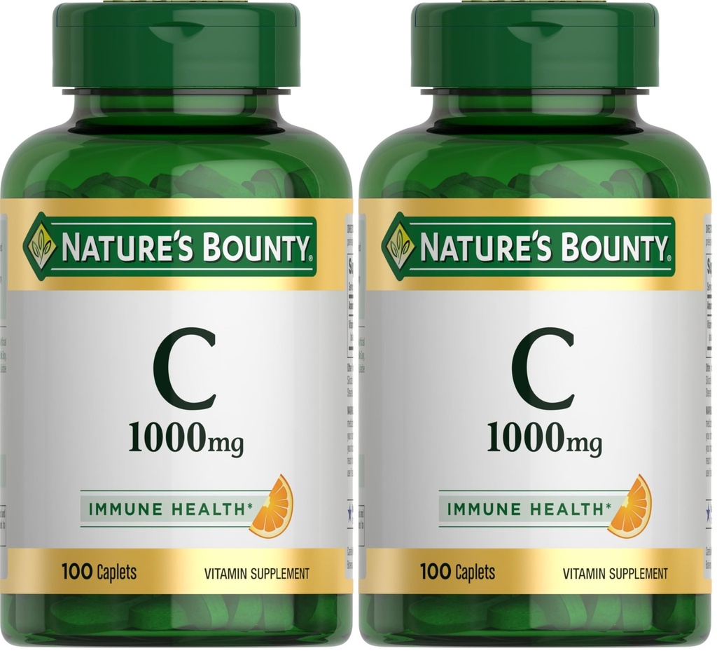 自然丰产维生素C 1000mg, 免疫支持补充剂, 强抗氧化剂, 100 caplets (Pack of 2)