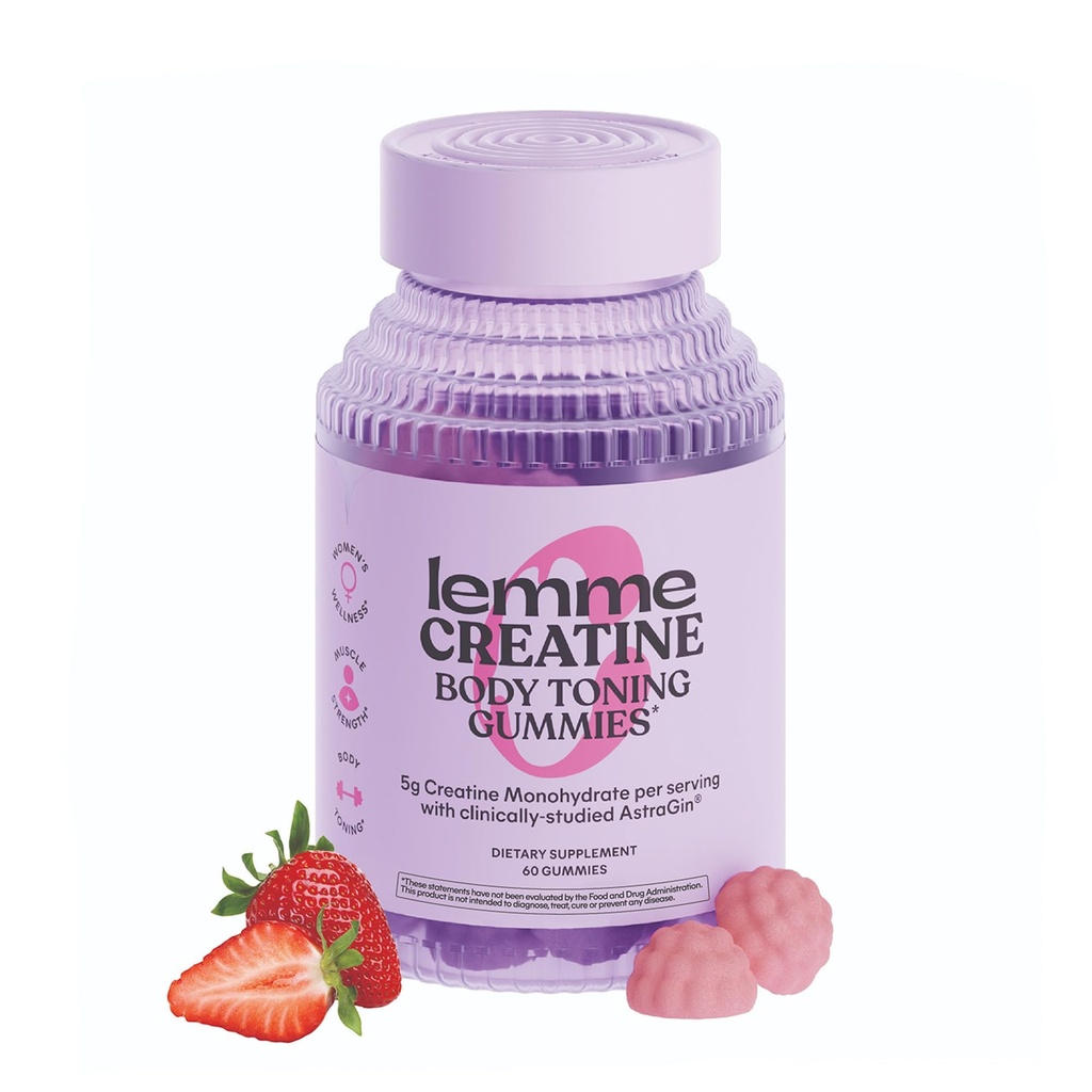 Lemme Creatine Monohydrate Gummys for Men and Men, 5g Dose to Support Lean Muscle, 强力, 恢复, 认知健康, w/Ginseng for 吸附, 酸草莓, NSF认证, 60 Gummys