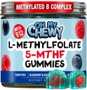 OH My Chewy Center - Filled 5-MTHF Folate L-Methylfolate Gummys - 无糖 MTHFR 维生素 B 复合支持 甲基化 B1, B6 和 B12 复合体 - Mood,行为,认知 - 60 Counters