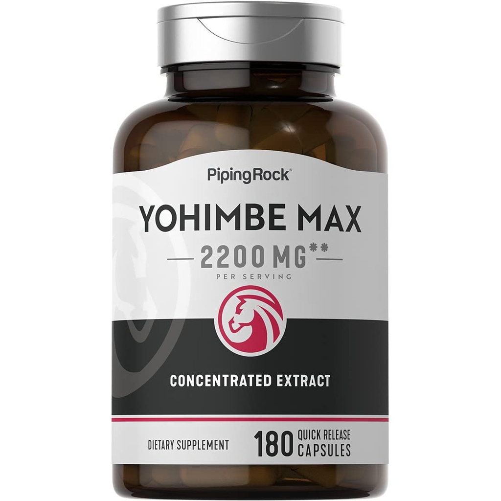Pipping Rock Yohimbe Suppers for Men 180 Capsules Max 专注摘录 与 Pausinystalia Yohimbe \ Non-GMO, Gluten 免费补编