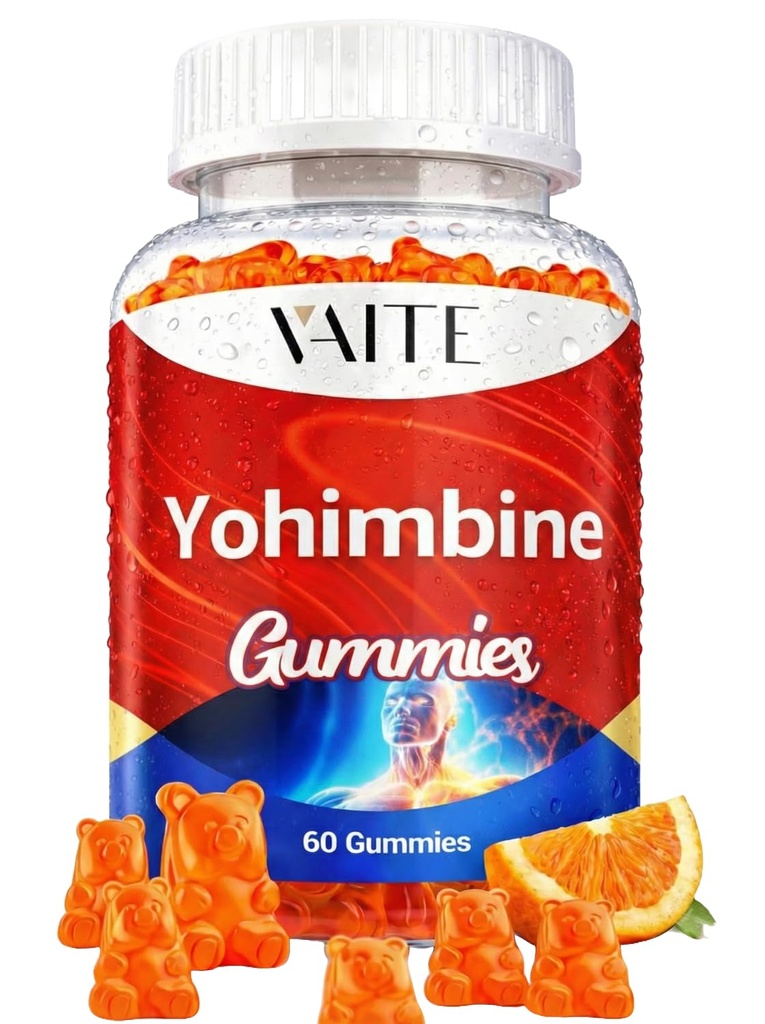 VAITE Yohimbine HCl Gummy 15mg - 对男女无糖、非GMO能量和耐力支持、抗氧化剂、Yohimbe Bark提取、提高性能 - 支持能源生产 - 60古米