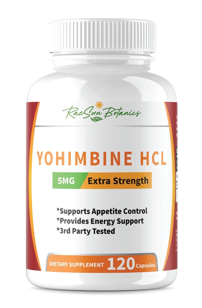 Yohimbine HCL Bark 提取额外强度补充剂 5 mg x 120 ct Capsules Premium Fat Burner, 重量损失, Appetite Control, Male Support, 能量和更多