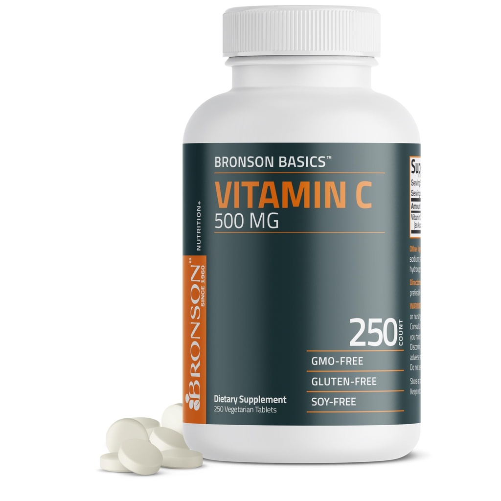 Bronson Vitamin C 500 MG支持健康免疫系统和抗氧化剂保护,非GMO,250个蔬菜片