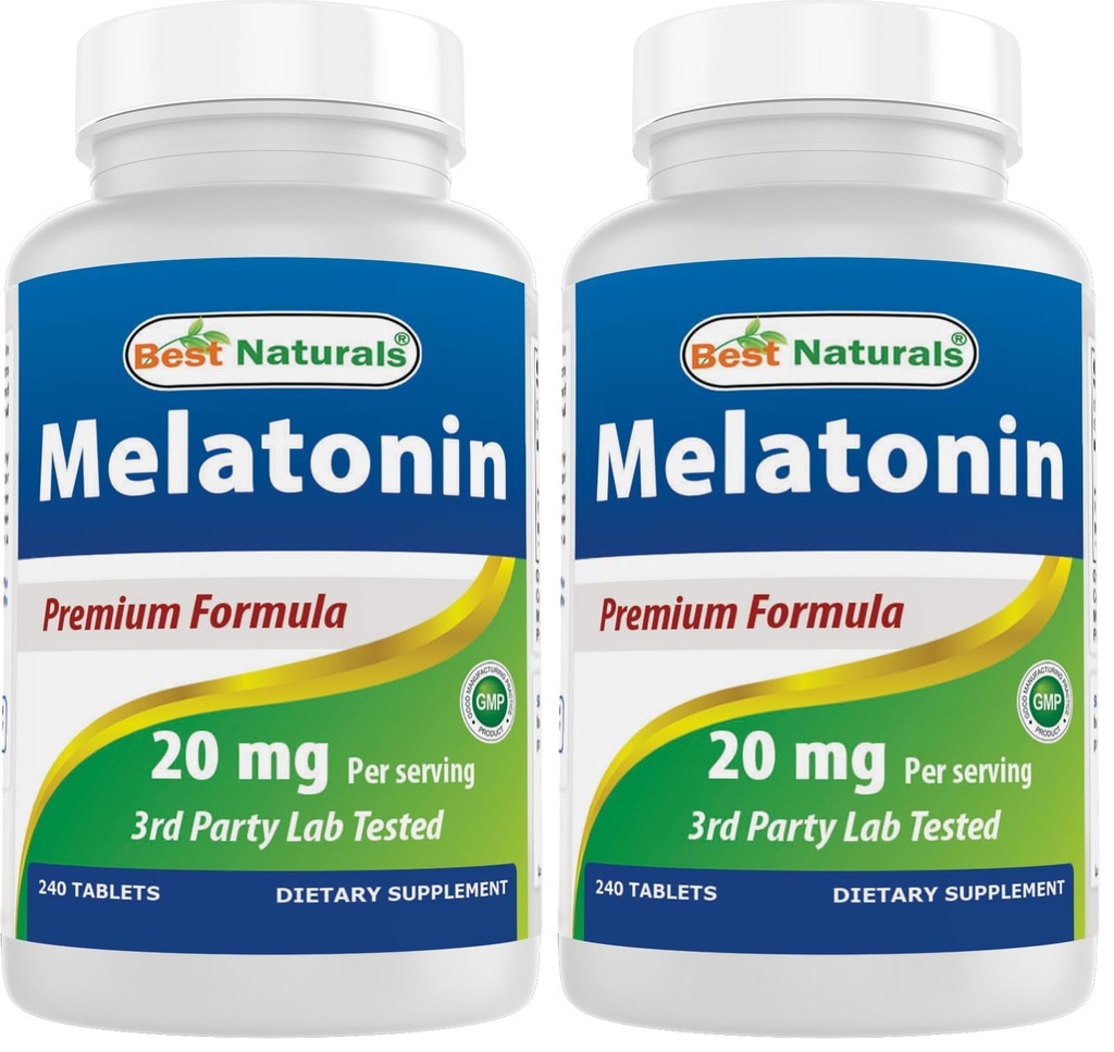 Best Naturals Melatonin 20mg 240 Tablets - Drug-Free Nighttime Sleep Aid - Non-GMO & Gluten Free (Pack of 2)